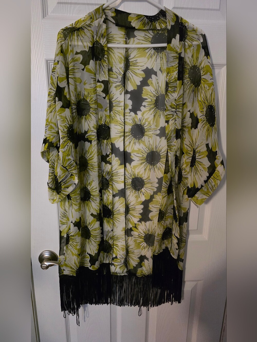 Steve Madden Avocado Green and Black Floral Sheer Top